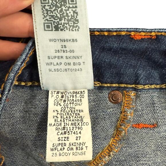 True Religion Dark Blue Low Rise Flap Big T Skinny Jeans Size 27 Contrast Stitch - Picture 10 of 10
